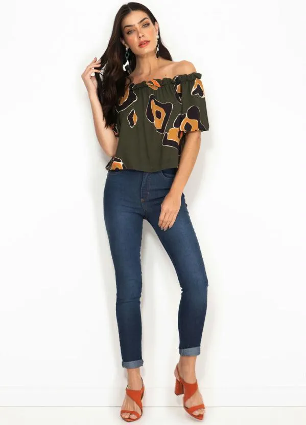 Forum - Blusa de Viscose Ombro a Ombro Estampada Verde 3