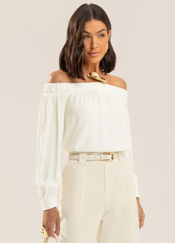 Gris - Blusa em Viscose com Linho Bege