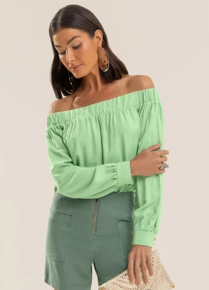 Gris - Blusa em Viscose com Linho Verde - GRIS