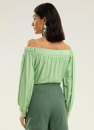 Gris - Blusa em Viscose com Linho Verde - GRIS