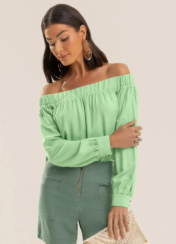 Gris - Blusa em Viscose com Linho Verde