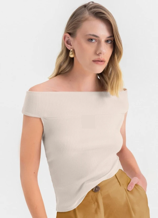 Essendi - Blusa Feminina Ombro a Ombro Bege