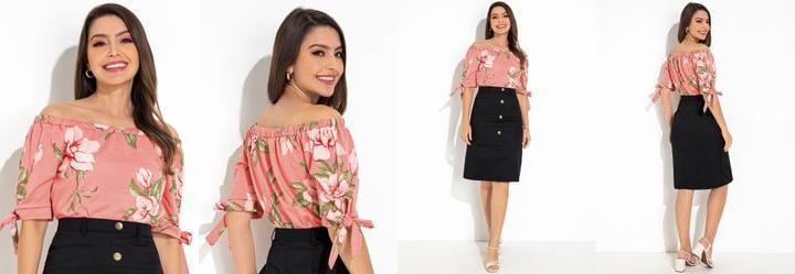 Blusa Floral Rosa em Malha
