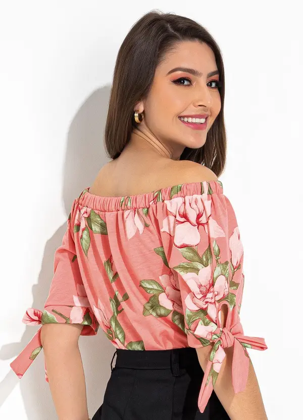 Rosalie - Blusa Floral Rosa em Malha 2