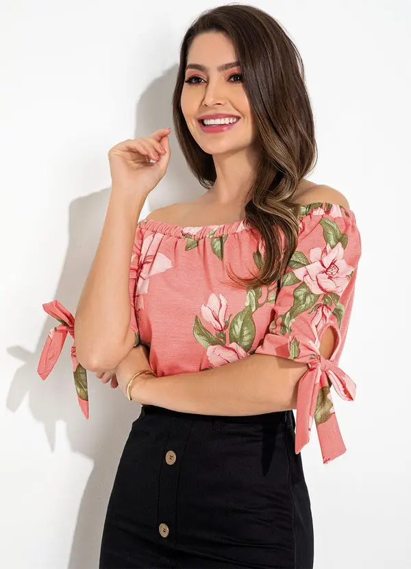 Rosalie - Blusa Floral Rosa em Malha 5