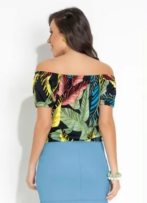 Moda Pop - Blusa Folhagem com Decote Ombro a Ombro - MODA POP