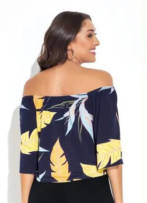 Rovitex - Blusa Folhagem Marinho em Malha de Viscose - ROVITEX
