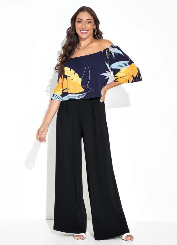 Rovitex - Blusa Folhagem Marinho em Malha de Viscose 3