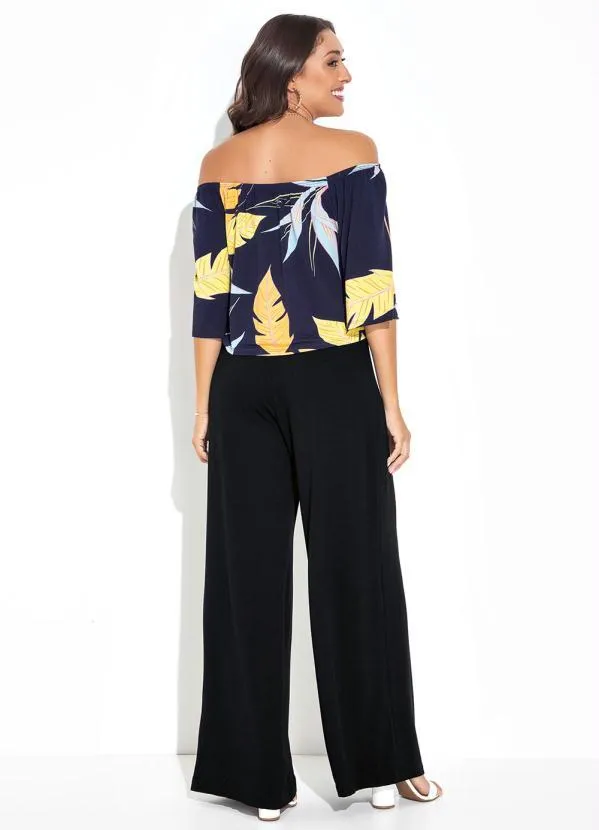 Rovitex - Blusa Folhagem Marinho em Malha de Viscose 4