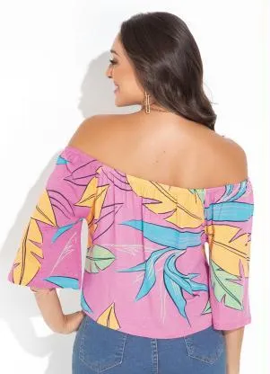 Rovitex - Blusa Folhagem Rosa em Malha de Viscose - ROVITEX