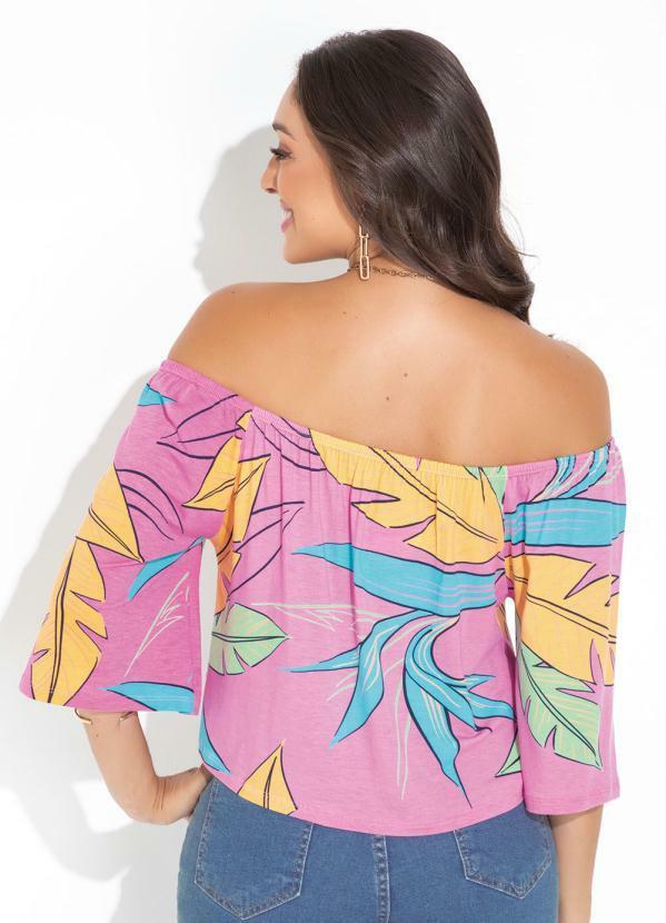 Rovitex - Blusa Folhagem Rosa em Malha de Viscose 2