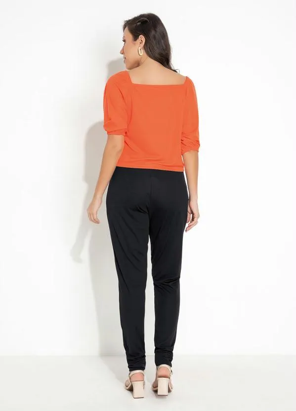 Moda Pop - Blusa Laranja com Babado e Decote Ombro a Ombro 6