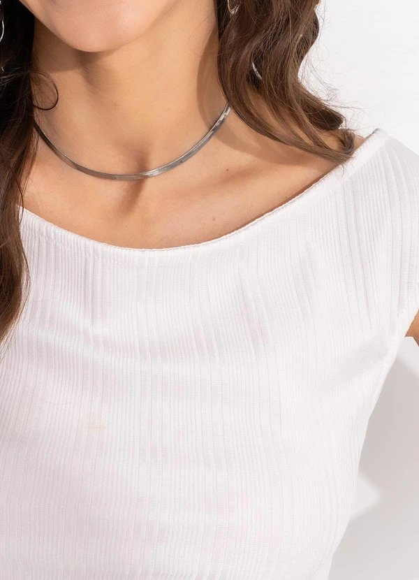 Bimini - Blusa Off White em Malha Canelada Texturizada 9