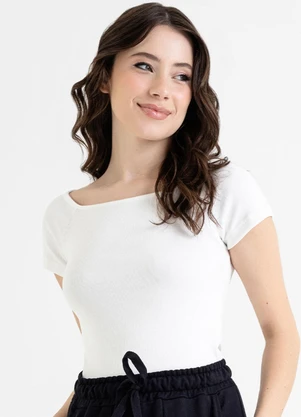 Just Basic - Blusa Ombro a Ombro Básica em Ribana Off White - JUST BASIC