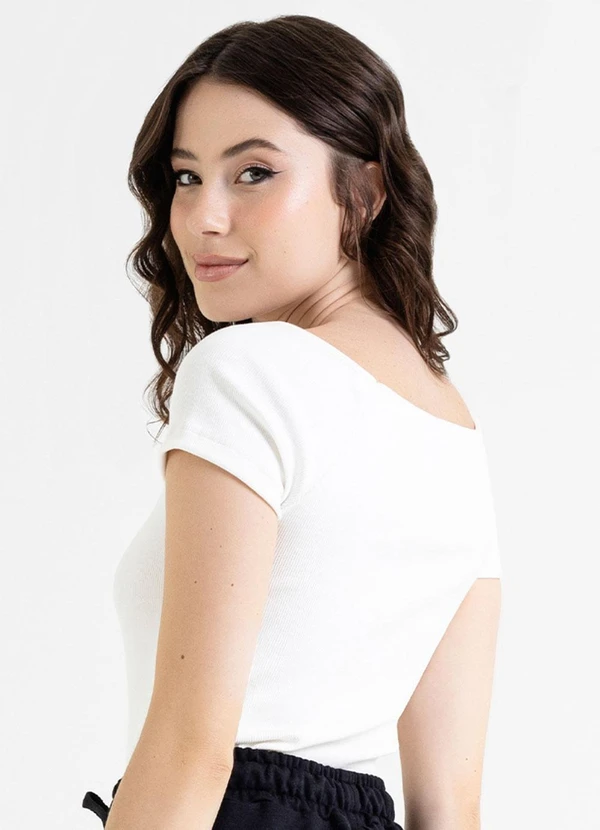 Just Basic - Blusa Ombro a Ombro Básica em Ribana Off White 2