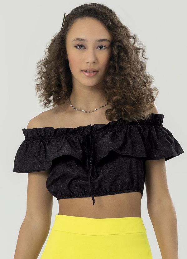 Bjoe - Blusa Ombro a Ombro com Amarração Preto