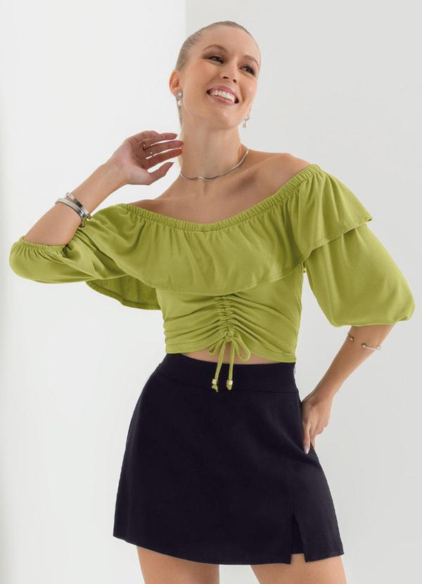Cativa - Blusa Ombro a Ombro com Amarração Verde