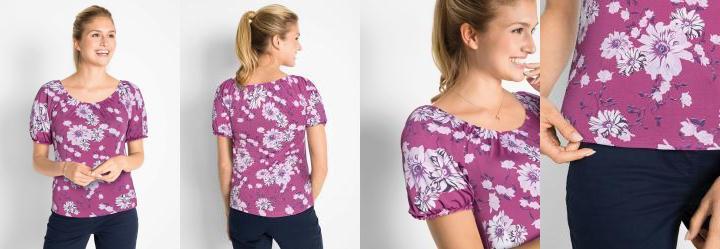 Blusa Ombro a Ombro com El�stico Floral Roxo