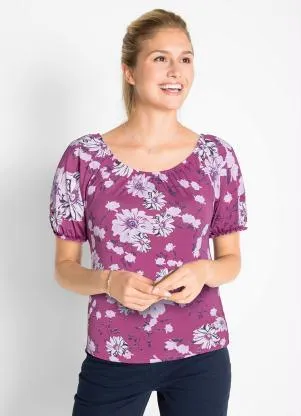 Queima Estoque - Blusa Ombro a Ombro com Elástico Floral Roxo - QUEIMA ESTOQUE