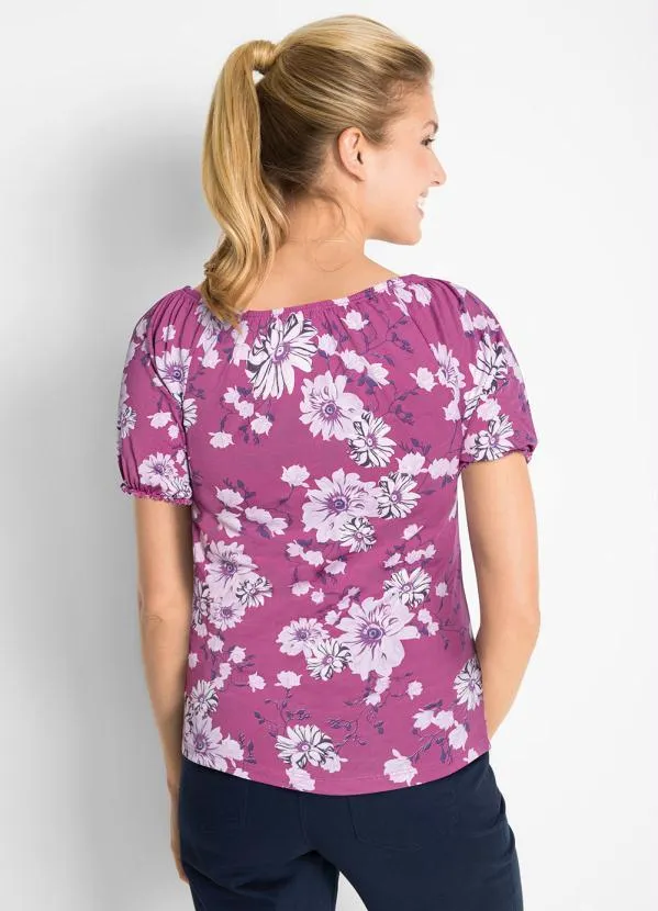 Queima Estoque - Blusa Ombro a Ombro com Elástico Floral Roxo 9
