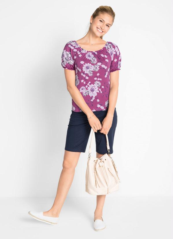 Outlet - Blusa Ombro a Ombro com Elástico Floral Roxo 5