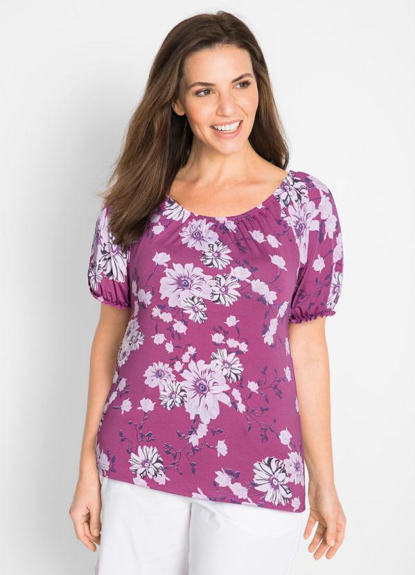 Outlet - Blusa Ombro a Ombro com Elástico Floral Roxo 6