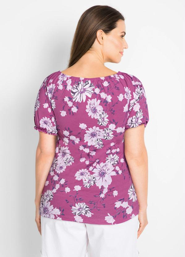 Outlet - Blusa Ombro a Ombro com Elástico Floral Roxo 7