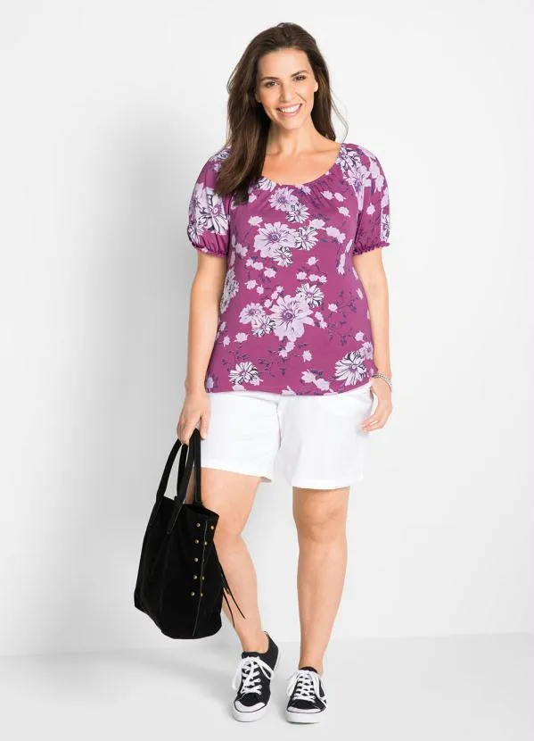 Queima Estoque - Blusa Ombro a Ombro com Elástico Floral Roxo 2
