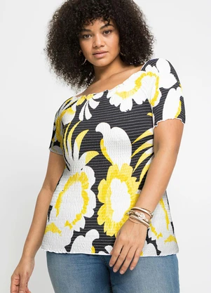 Queima Estoque - Blusa Ombro a Ombro com Lastex Floral Dark - QUEIMA ESTOQUE