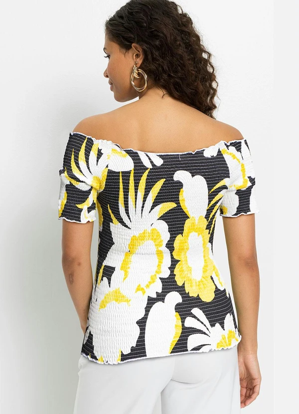 Queima Estoque - Blusa Ombro a Ombro com Lastex Floral Dark 8