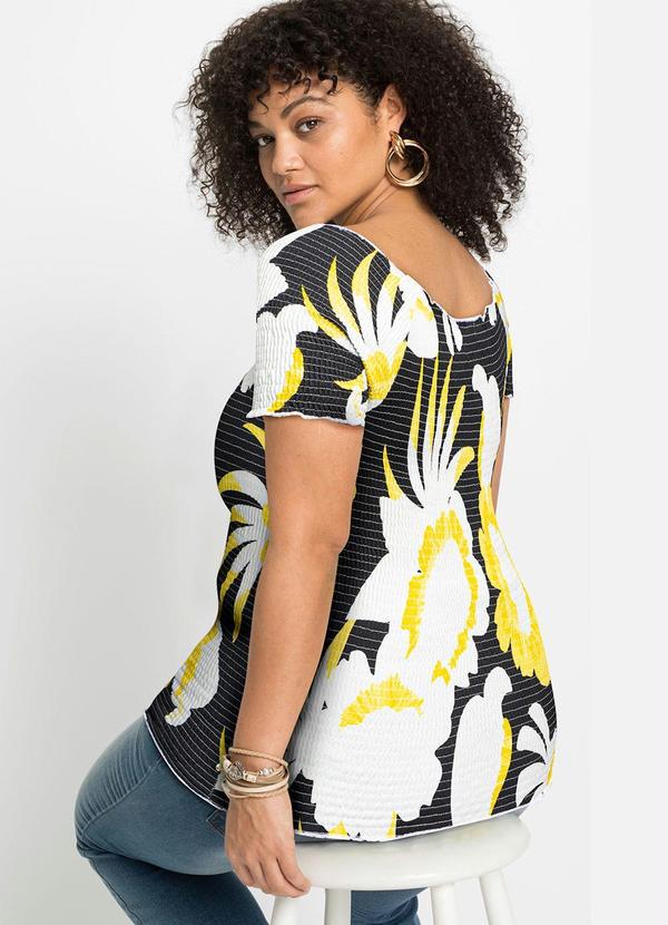Outlet - Blusa Ombro a Ombro com Lastex Floral Dark 7