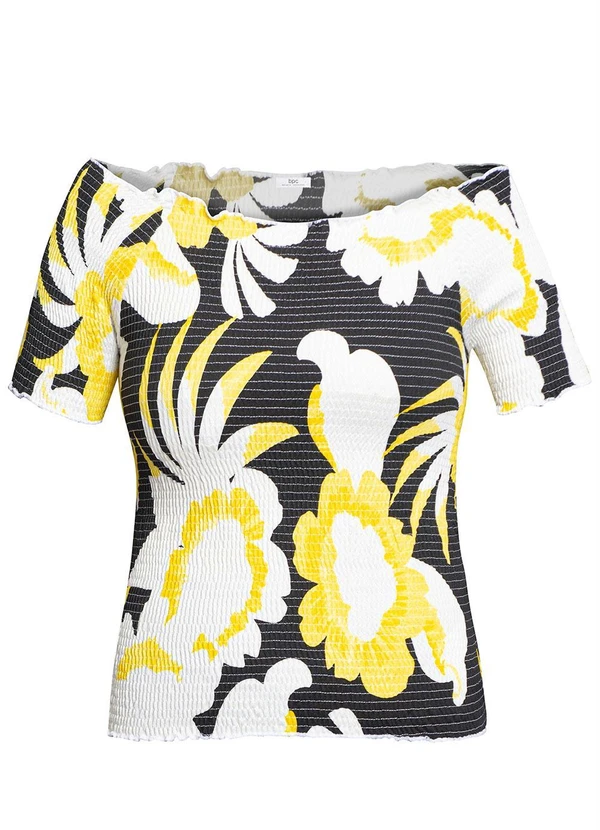 Queima Estoque - Blusa Ombro a Ombro com Lastex Floral Dark 2