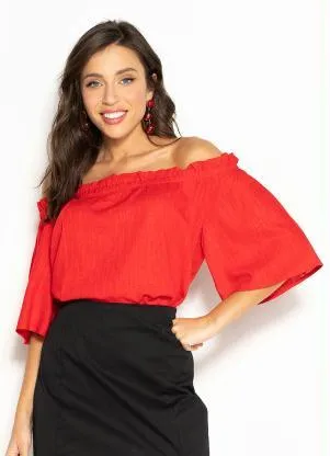 Hering - Blusa Ombro a Ombro de Viscose Vermelha - HERING