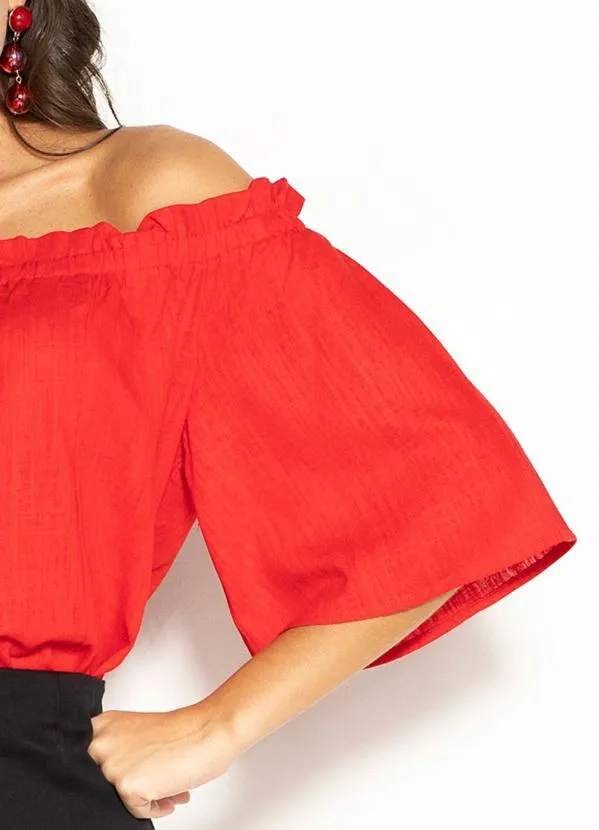 Hering - Blusa Ombro a Ombro de Viscose Vermelha 6