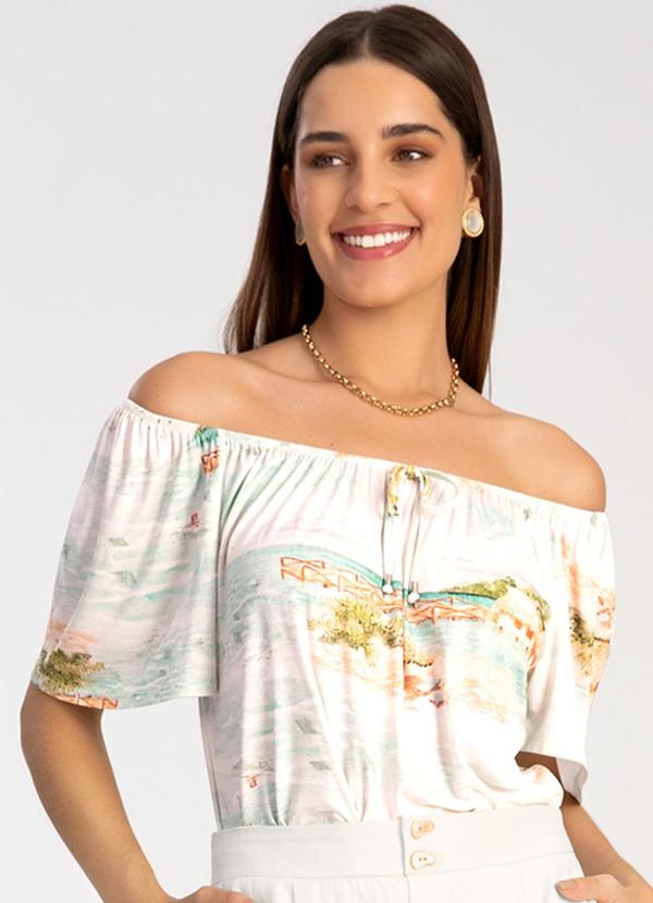 Lunender - Blusa Ombro a Ombro em Malha Viscose Off White 1