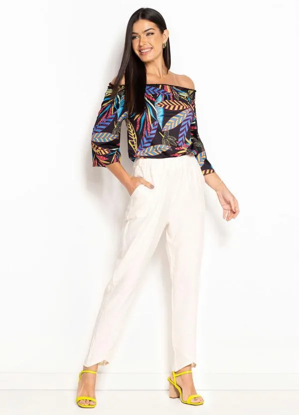 bonprix - Blusa Ombro a Ombro Folhagem Preto 4