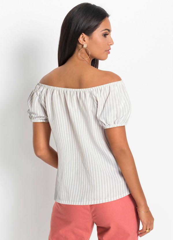 Outlet - Blusa Ombro a Ombro Listrado Bege 2