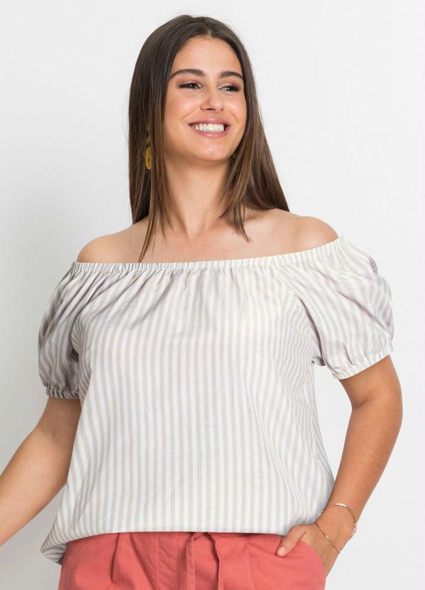 Outlet - Blusa Ombro a Ombro Listrado Bege 4