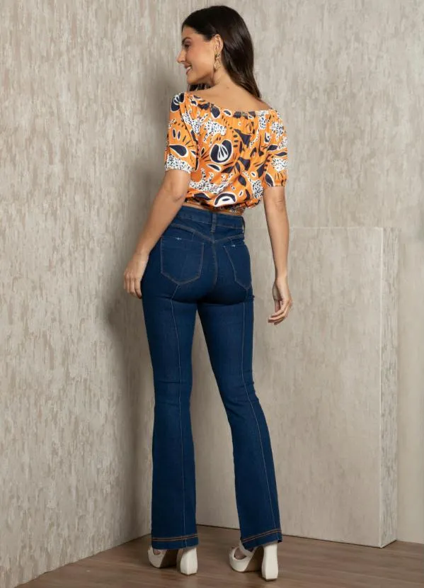 Quintess - Blusa Ombro a Ombro Onça Mostarda