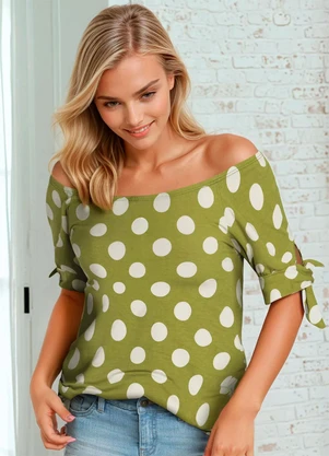 bonprix - Blusa Poá Verde em Malha de Viscose - BONPRIX