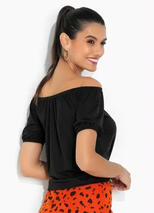 Moda Pop - Blusa Preta com Detalhe de Amarração - MODA POP