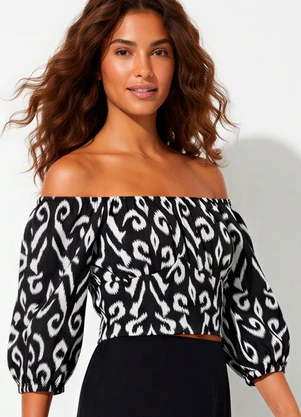 Enfim - Blusa Preto Ciganinha Animal Print - ENFIM