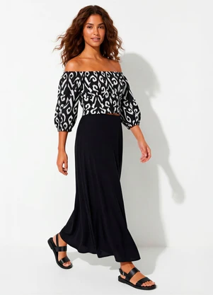 Enfim - Blusa Preto Ciganinha Animal Print - ENFIM