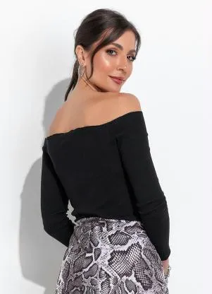 Moda Pop - Blusa Preto em Canelado - MODA POP