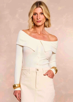 Doce Trama - Blusa Soft Gardem em Ribana Branco - DOCE TRAMA