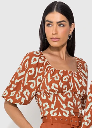 Enfim - Blusa Terracota Ciganinha Animal Print - ENFIM