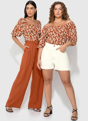 Enfim - Blusa Terracota Ciganinha Animal Print - ENFIM