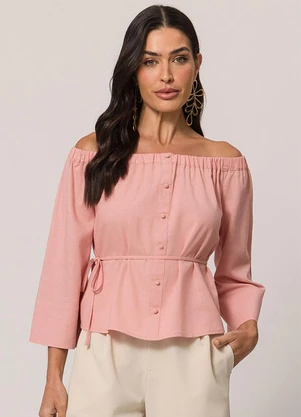 Doce Trama - Camisa Ombro a Ombro em Tela Linen Clássica Rosa - DOCE TRAMA