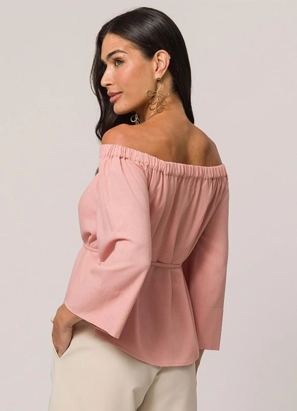 Doce Trama - Camisa Ombro a Ombro em Tela Linen Clássica Rosa 2