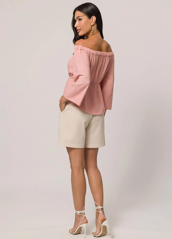 Doce Trama - Camisa Ombro a Ombro em Tela Linen Clássica Rosa 4